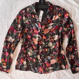Alice + Olivia Silk Floral Button Down Blouse NWT Workwear Size S